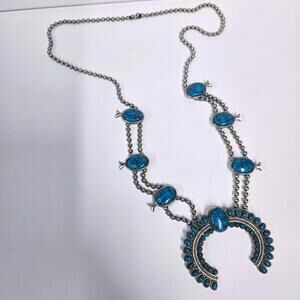 Vintage Faux Turquoise Squash Blossom Necklace‎